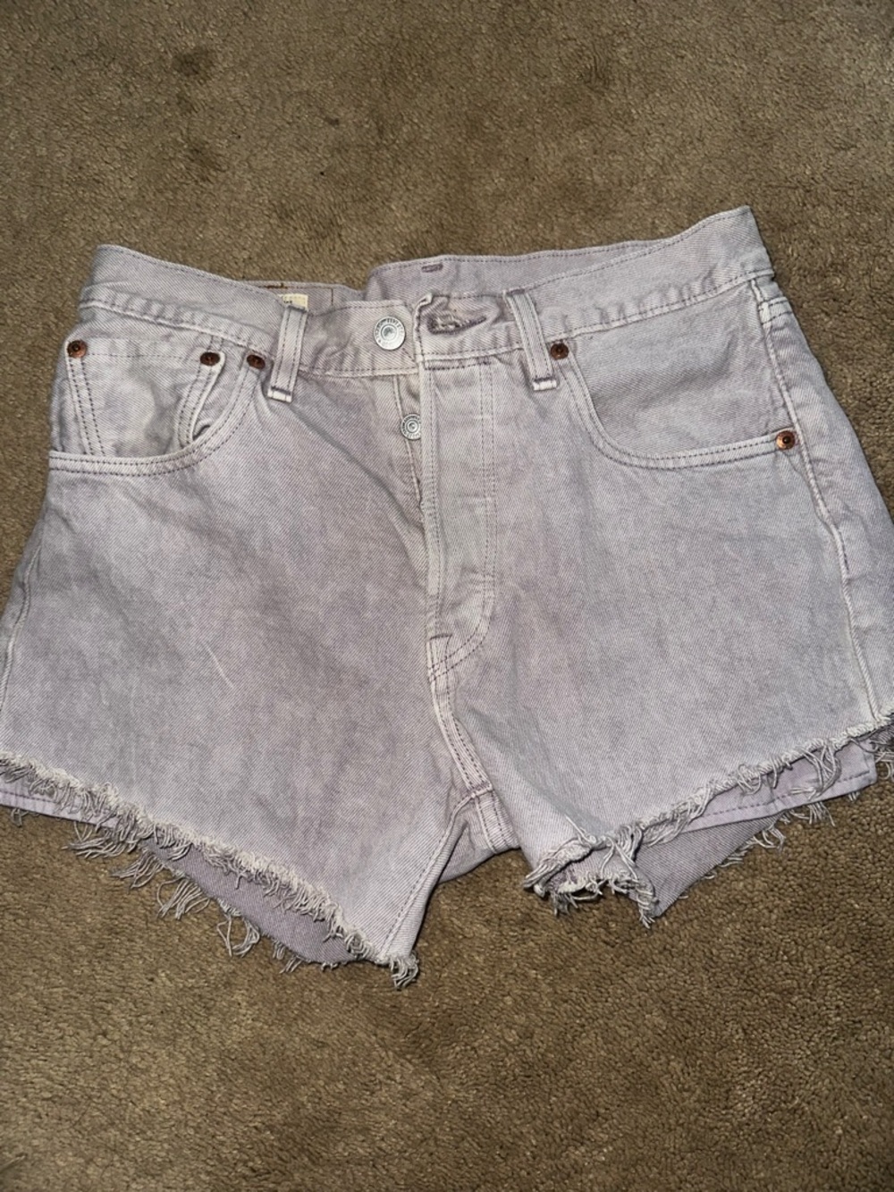 Levi's Pale Lavender Frayed Denim Shorts